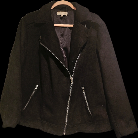 Philosophy Black Leather Jacket Sleek Moto Design - Picture 2 of 4